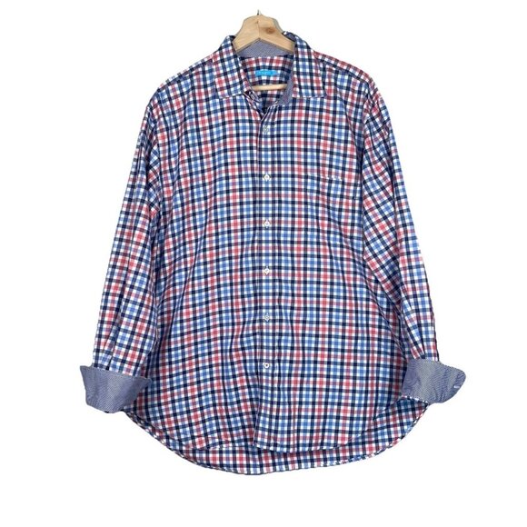 J McLaughlin Shirt Mens XL Plaid Button Down Long Sleeve Flip Cuff Business USA - Picture 1 of 8